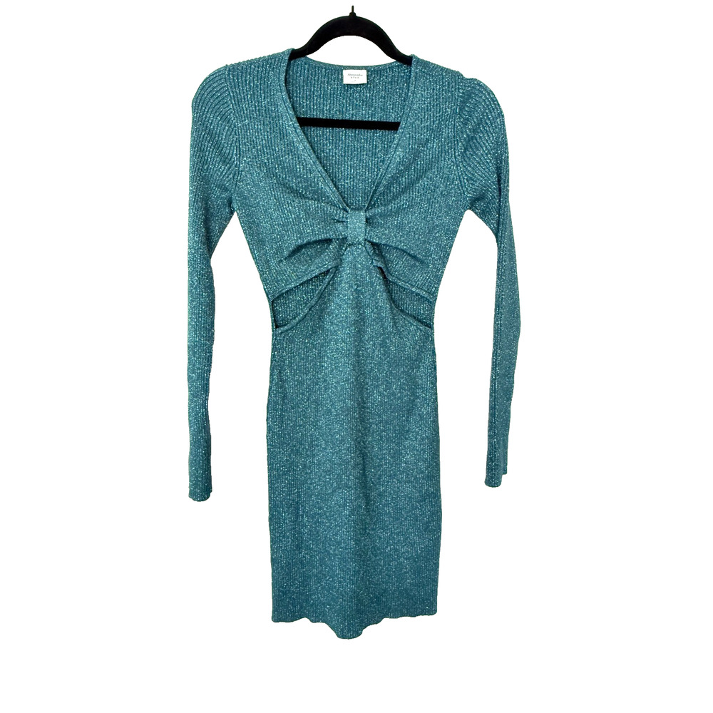 Abercrombie & Fitch Metallic Knit Cutout Dress Teal Small Bodycon Y2K